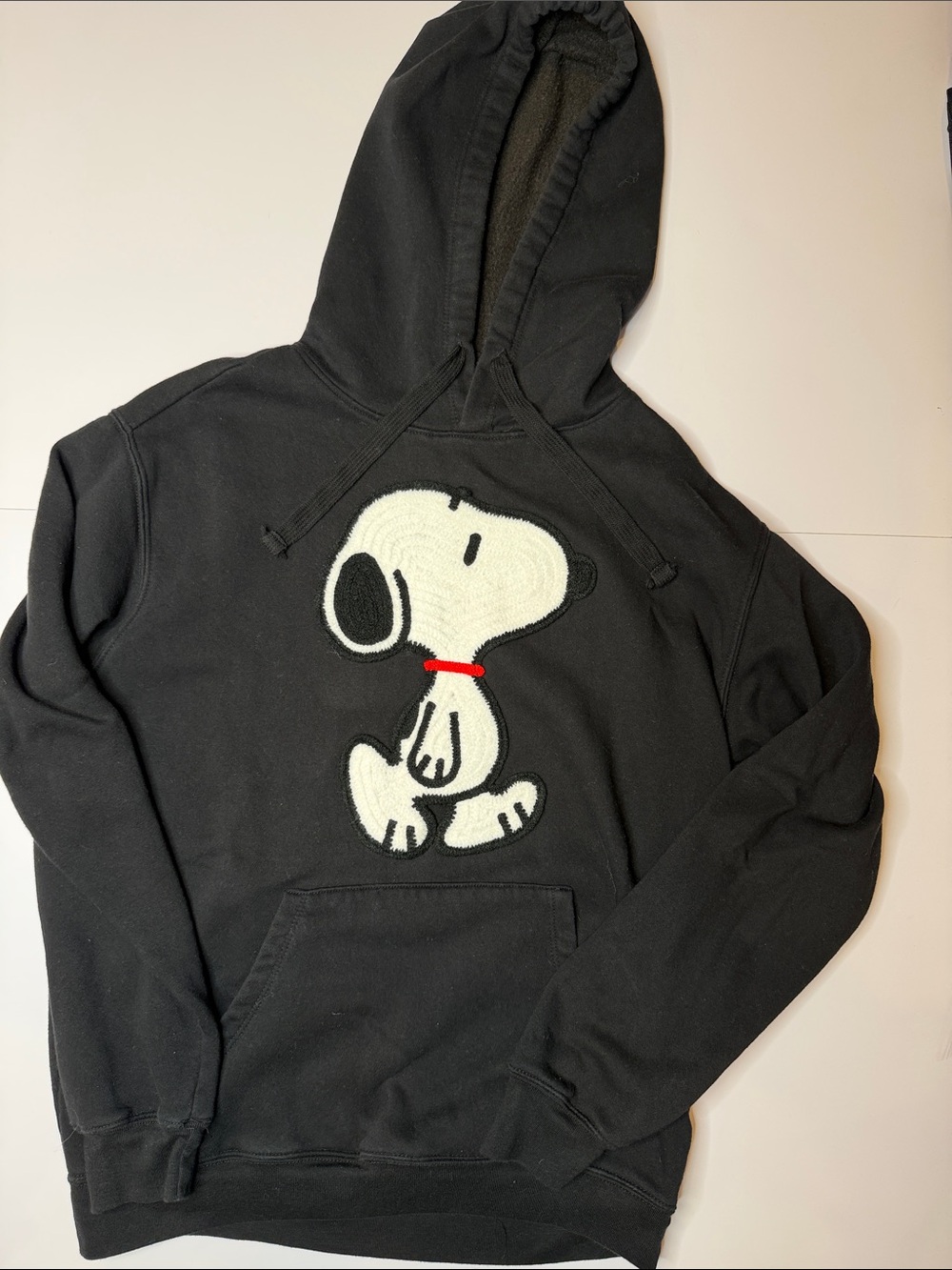 Peanuts Black Hoodie with White Snoopy and Red Collar